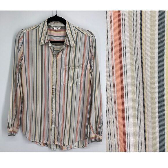 BEACHLUNCHLOUNGE Pastel Stripe Soft Long Sleeve Button Down Shirt‎ Womens Medium - Picture 1 of 7